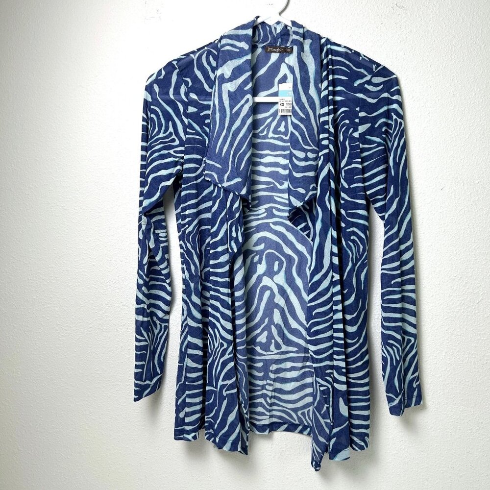 J McLaughlin Breakaway Cardigan Size XS Long Sleeve Knit Mesh Blue‎ Waves NWT